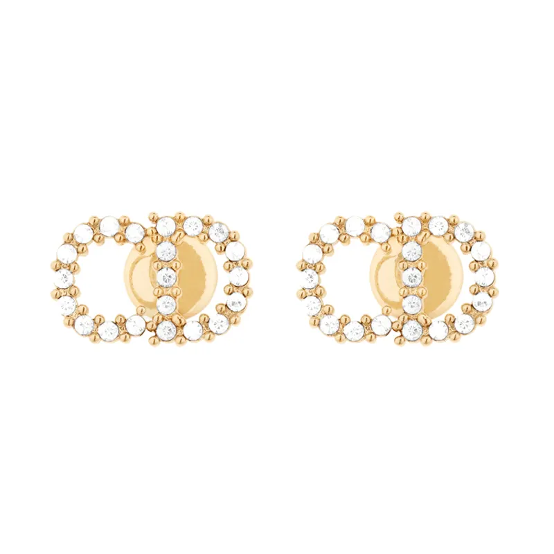 DIOR Artificial Crystal, Metal Stud Earrings Women's Gold