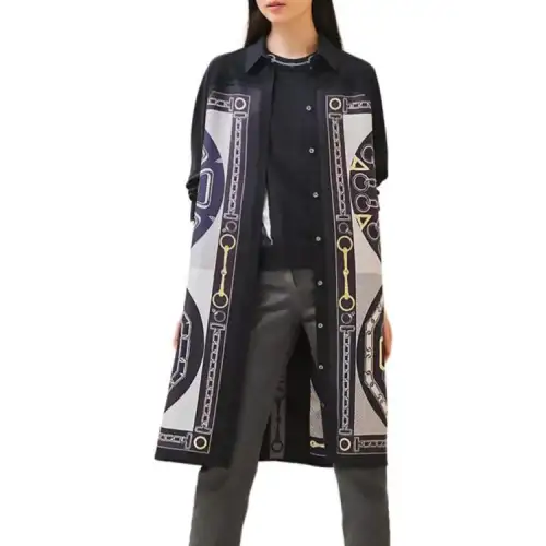 HERMES FW24 Long Sleeved Dress Women's Blue Black