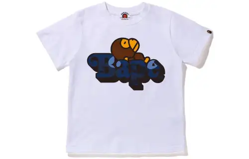 A BATHING APE T-shirt Color Camo Milo on Bape Tee Letter Monkey Cartoon Print Short Sleeve Children's Style