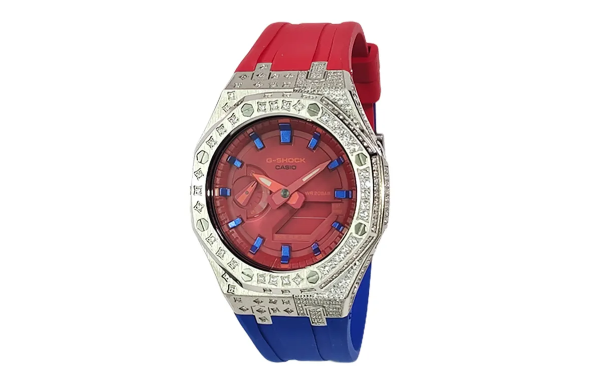 CASIO Custom Collection Electronic Movement Fluoroelastomer Strap Watch Men's Watches Red Watch Dial