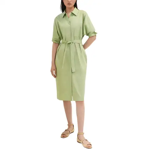 HERMES 2024 Fall Winter Collection Long Sleeved Dress Women's Green