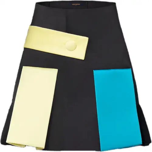 LOUIS VUITTON Color-Blocked Button Tab Pleat Skirt