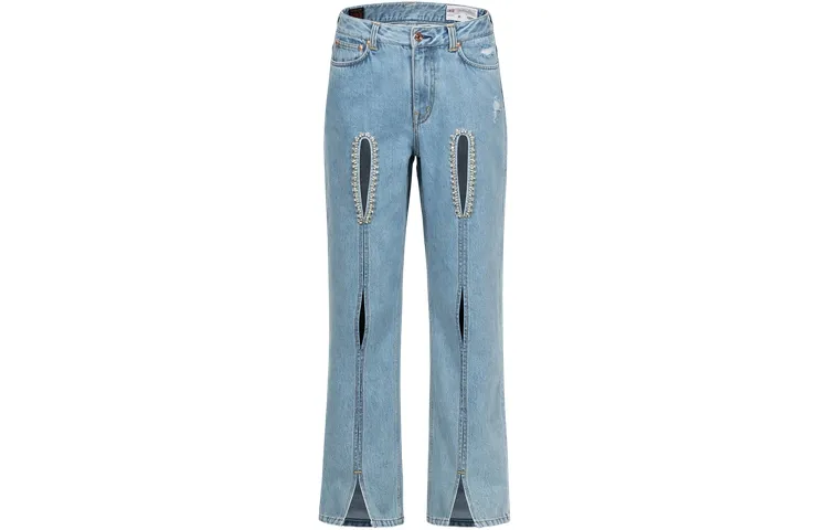 EVISU Jeans Women's Denim Blue Moderate Ripped Pants