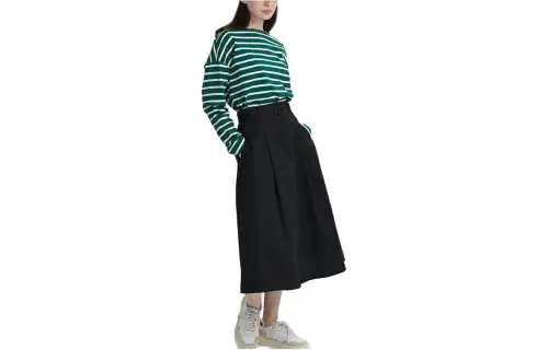 UNIQLO Casual Long Skirts Women's Black Moderate Mid Length Pleated Skirt