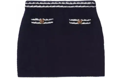 MIU MIU Logo-Embroidered Stripe-Trim Knitted Mini Skirt