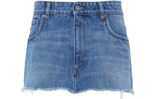 Miu Miu Logo Detailed Frayed-Hem Denim Skirt