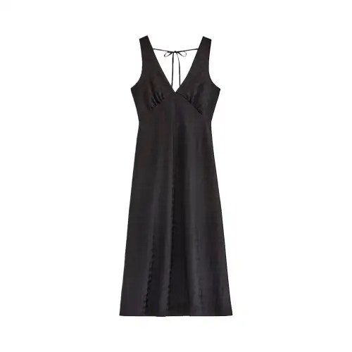 Vans Slip Dresses Women's Black V Neck Moderate Long