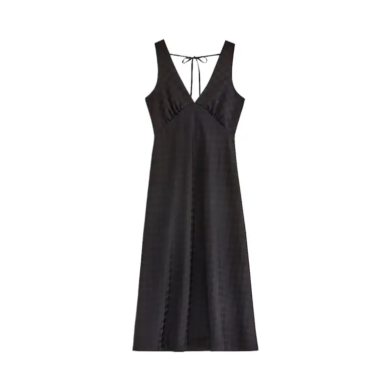 Vans Slip Dresses Women's Black V Neck Moderate Long