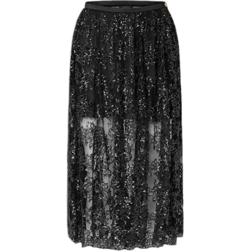 LOUIS VUITTON FW23 Sequin Lace Layered Midi Skirt Casual Long Skirt Women's Black