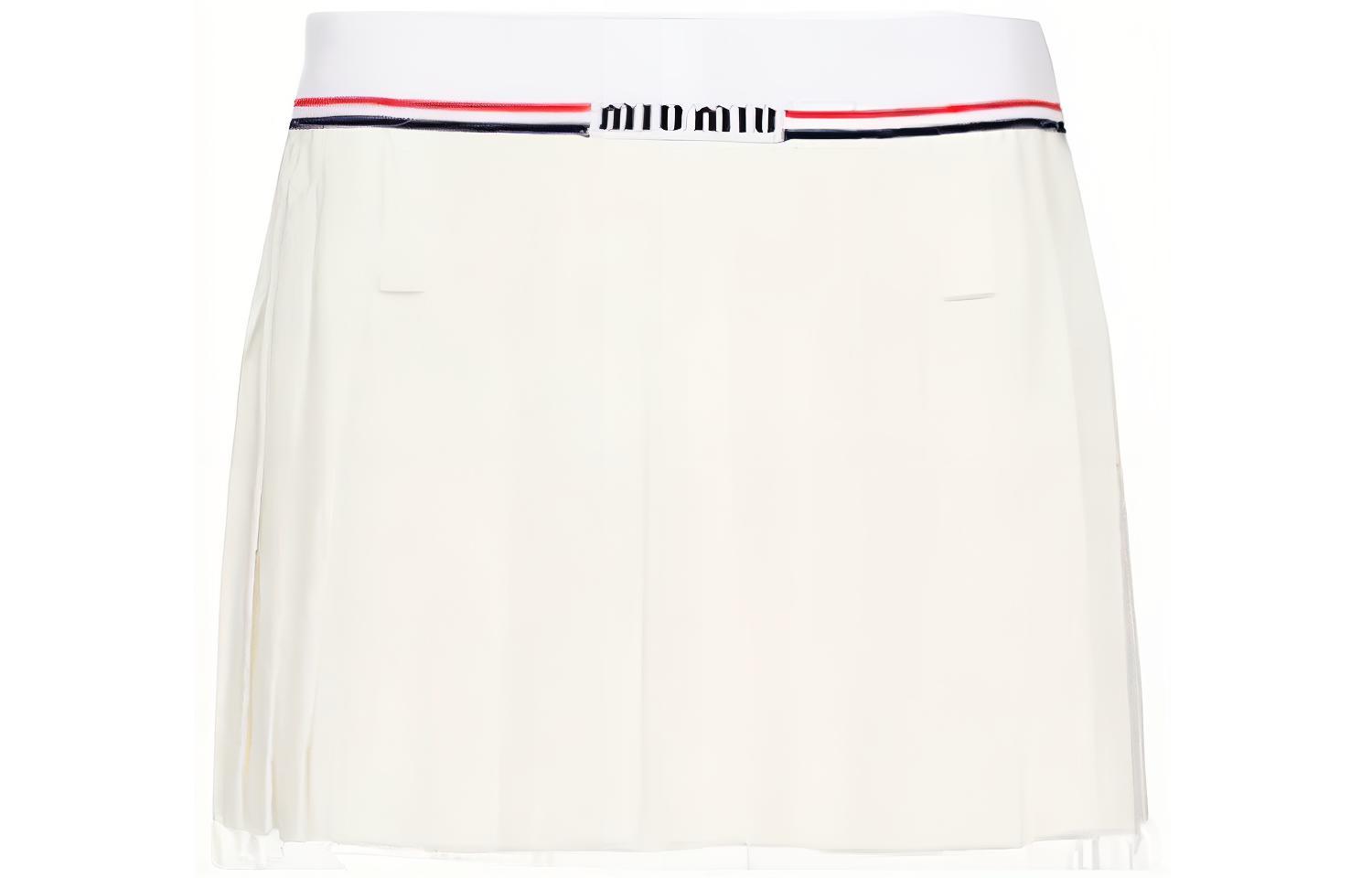 MIU MIU Miu Miu SS22 letter stripe detail pleated mini casual skirt for women, white