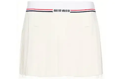 MIU MIU Miu Miu SS22 letter stripe detail pleated mini casual skirt for women, white