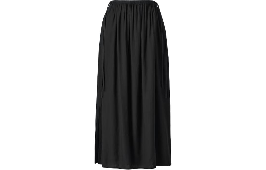 UNIQLO Uniqlo, black long skirt, mid rise, pleated skirt, classic length
