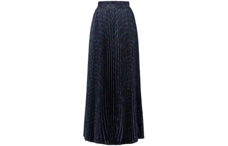 LOUIS VUITTON Monogram Silk Pleated Skirt
