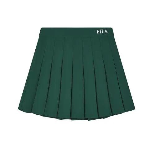 FILA Fila ORIGINALE SS24 Sports, Versatile, Slim, Trendy, Breathable, Pleated Casual Skirt, Women's, Dark Forest Green