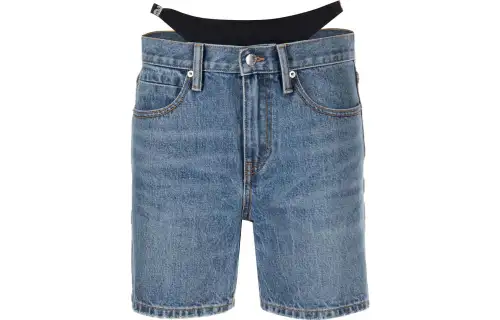 Alexander wang SS23 bikini hottie patchwork denim shorts for women, indigo blue