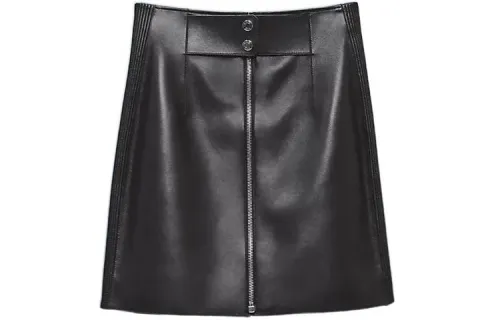HERMES Leather Short Skirts Women's Black Moderate