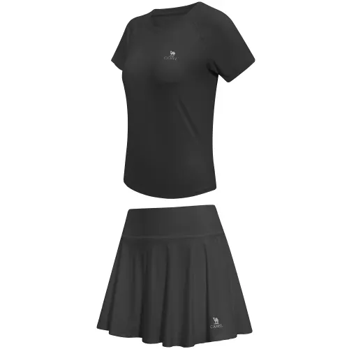 CAMEL Breathable T-shirt, set, pleated skirt, sports suit