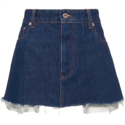 MIU MIU Miu Miu FW22 solid color stitching raw edge A-line denim skirt women's blue