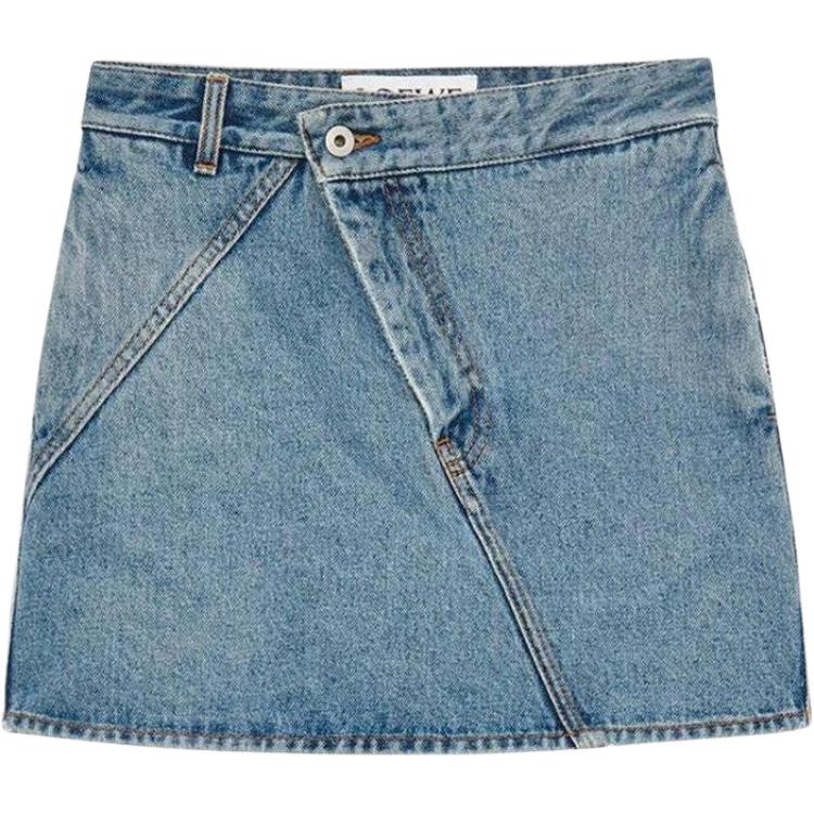 LOEWE Loewe SS23 asymmetric washed effect patch pocket denim skirt for women blue