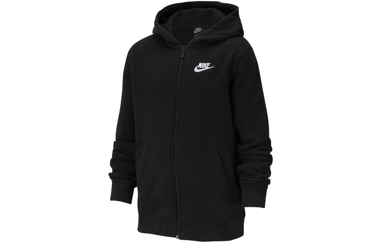 Nike Warm black children's sweatshirt for leisure with zipper with hood, with a zipper