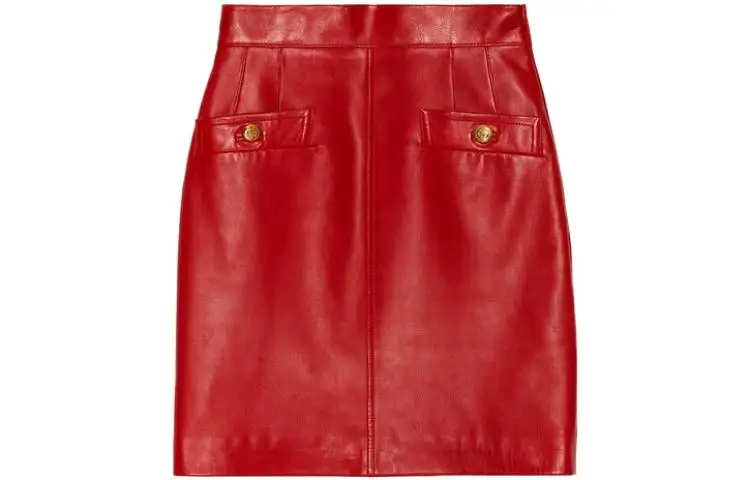 GUCCI Leather Short Skirts Women's Red