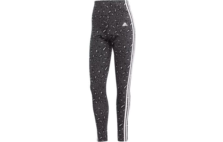 Adidas Essentials 3 Stripes Animal Print Leggings Sports Pants Women's Black