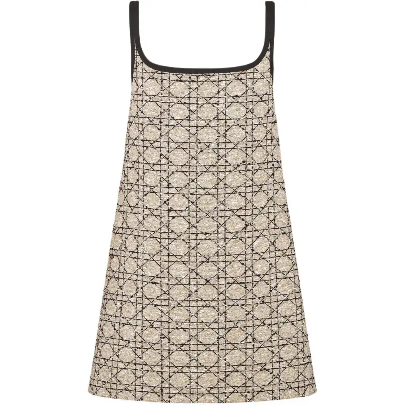 DIOR FW24 Slip Dress Women's Beige Black Mixed Color