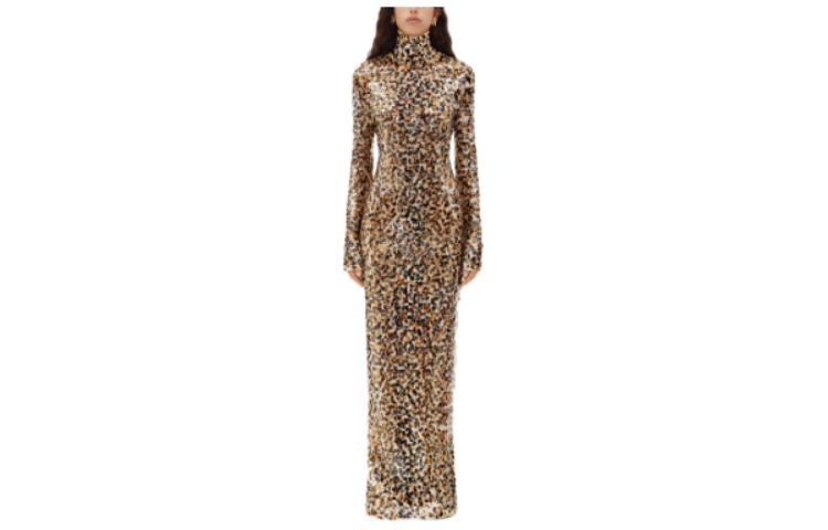 Bottega Veneta Printed Sequins Cotton Dress Long Sleeved Dress Women's Black