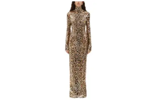 Bottega Veneta Printed Sequins Cotton Dress Long Sleeved Dress Women's Black
