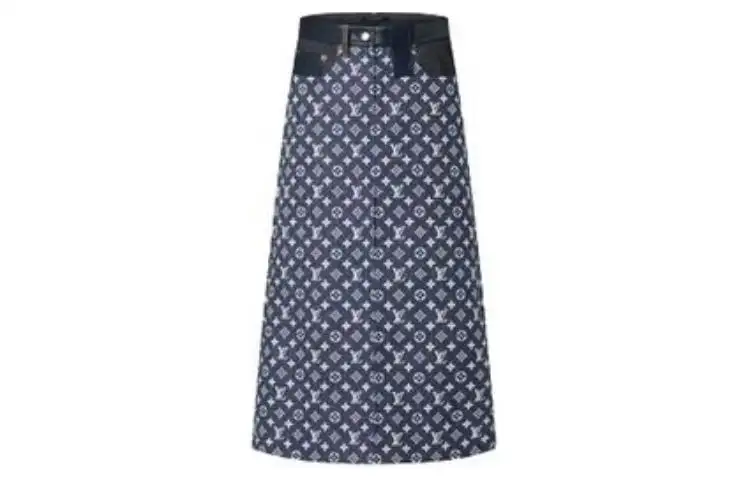 LOUIS VUITTON Monogram Denim Midi Skirt