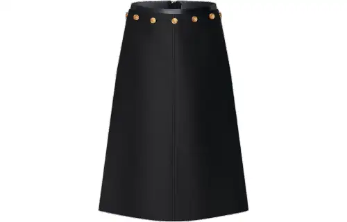 LOUIS VUITTON Button Waist Mikado Midi Skirt Casual Short Skirts Women's Black