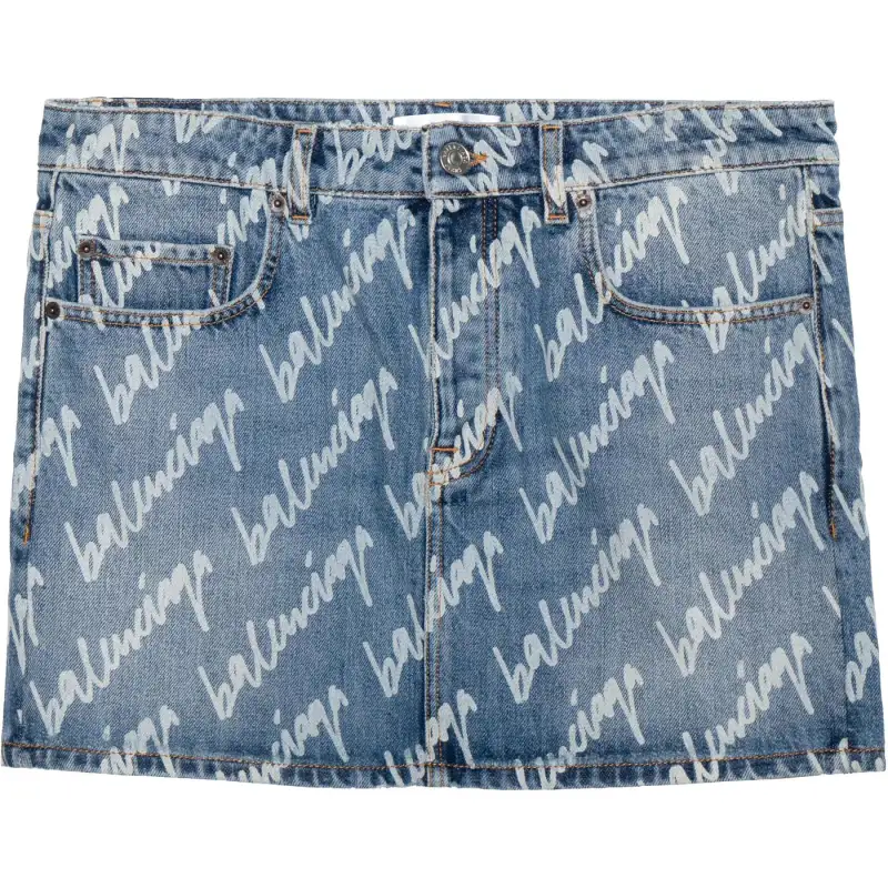 Balenciaga Allover Logo Low-waist Miniskirt