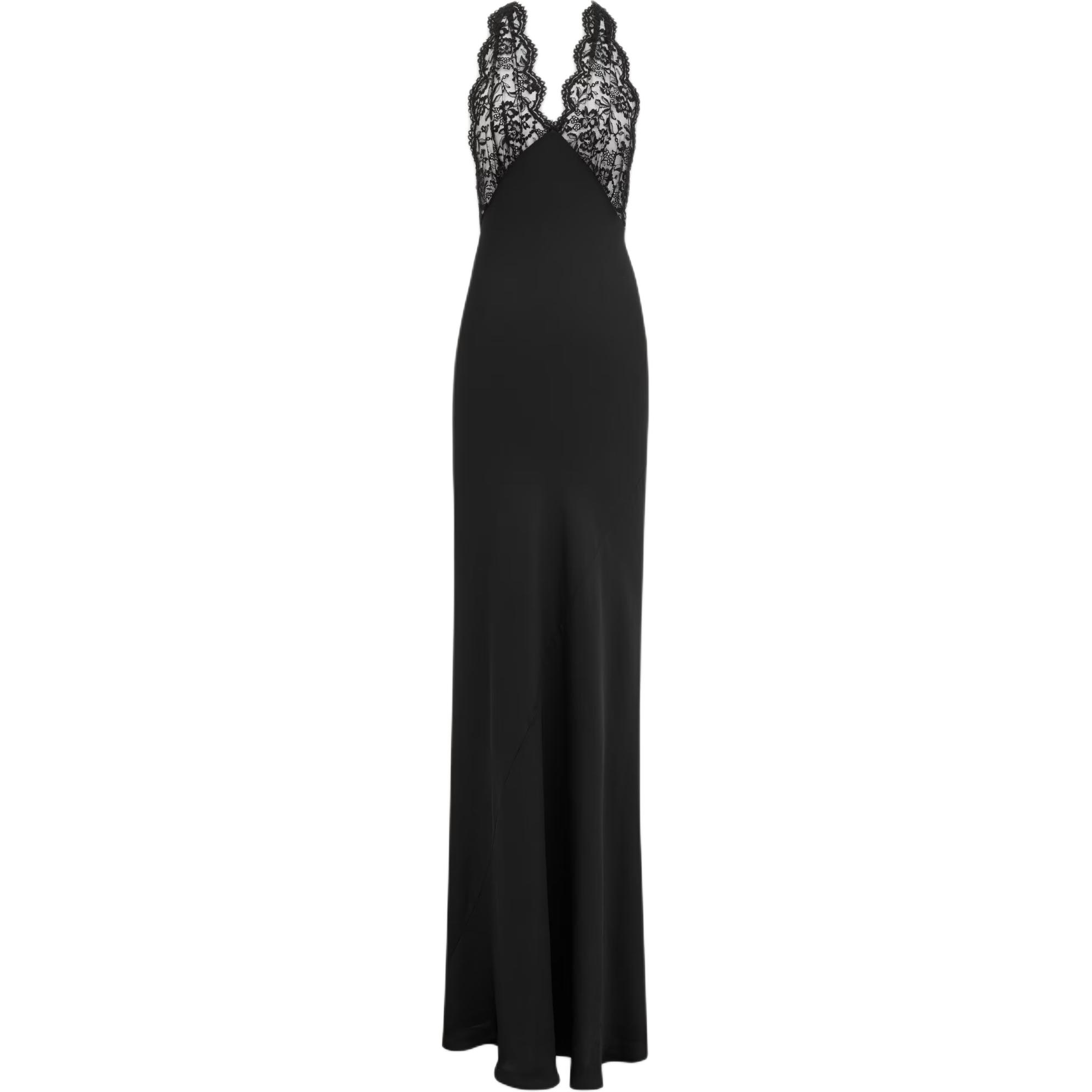 SAINT LAURENT Halter Lace Detailed Sleeveless Dress