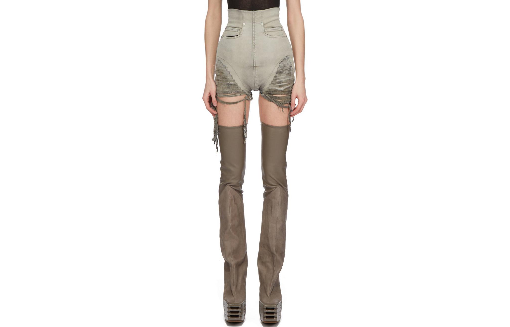 RICK OWENS Distressed-Effect Denim Shorts