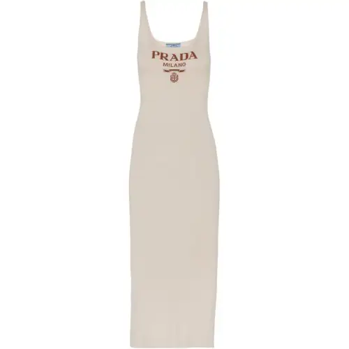 PRADA Slip Dresses Women's Ecru Moderate Mid Length