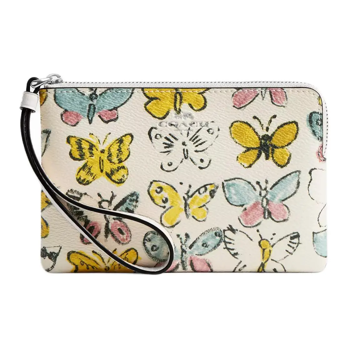 COACH Corner Zip Coated Canvas Clutches Small Women's Chalk Multicolor