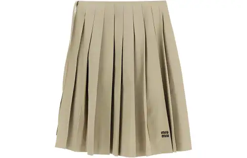 MIU MIU Casual Short Skirts Women's Light Camel Short Pleated Skirt