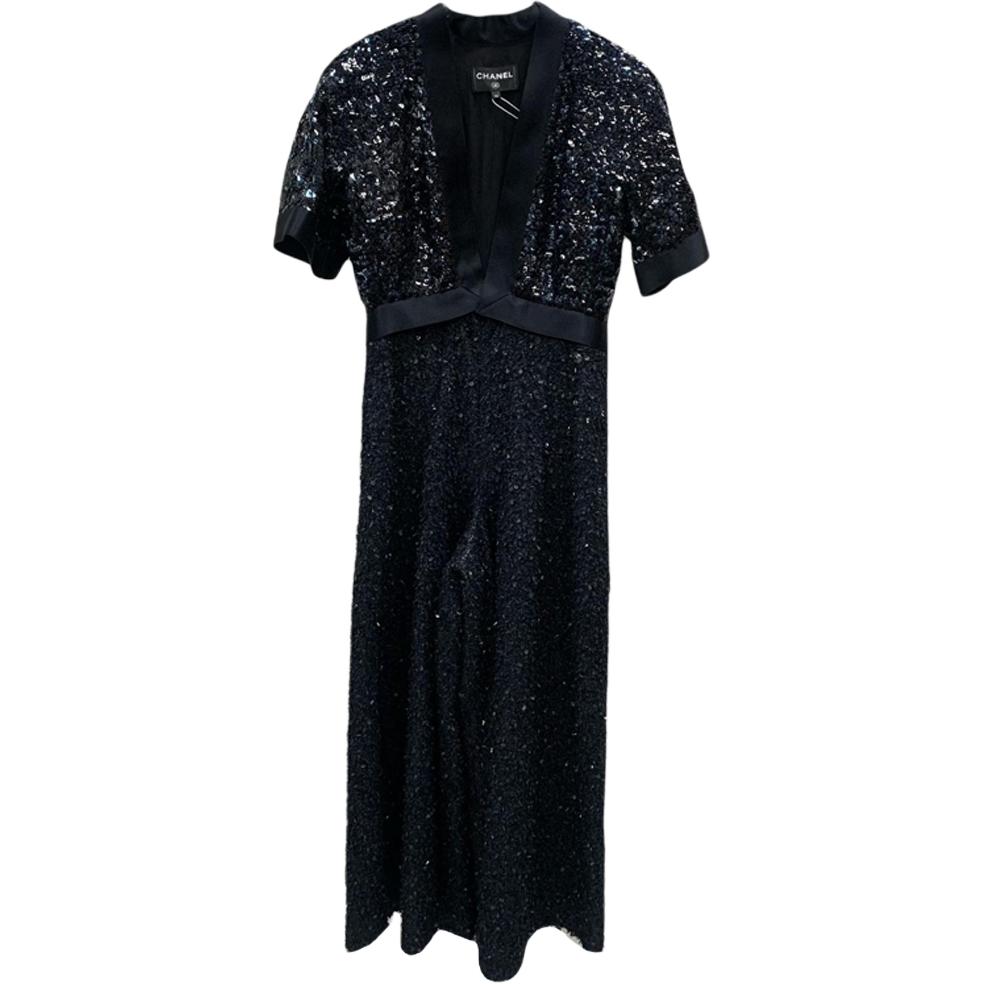 Женский комбинезон Chanel Sequin V-Neck (черный)