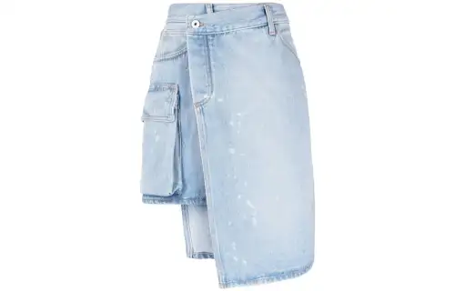 OFF-WHITE Asymmetrical design blue denim skirt, slim fit, cut