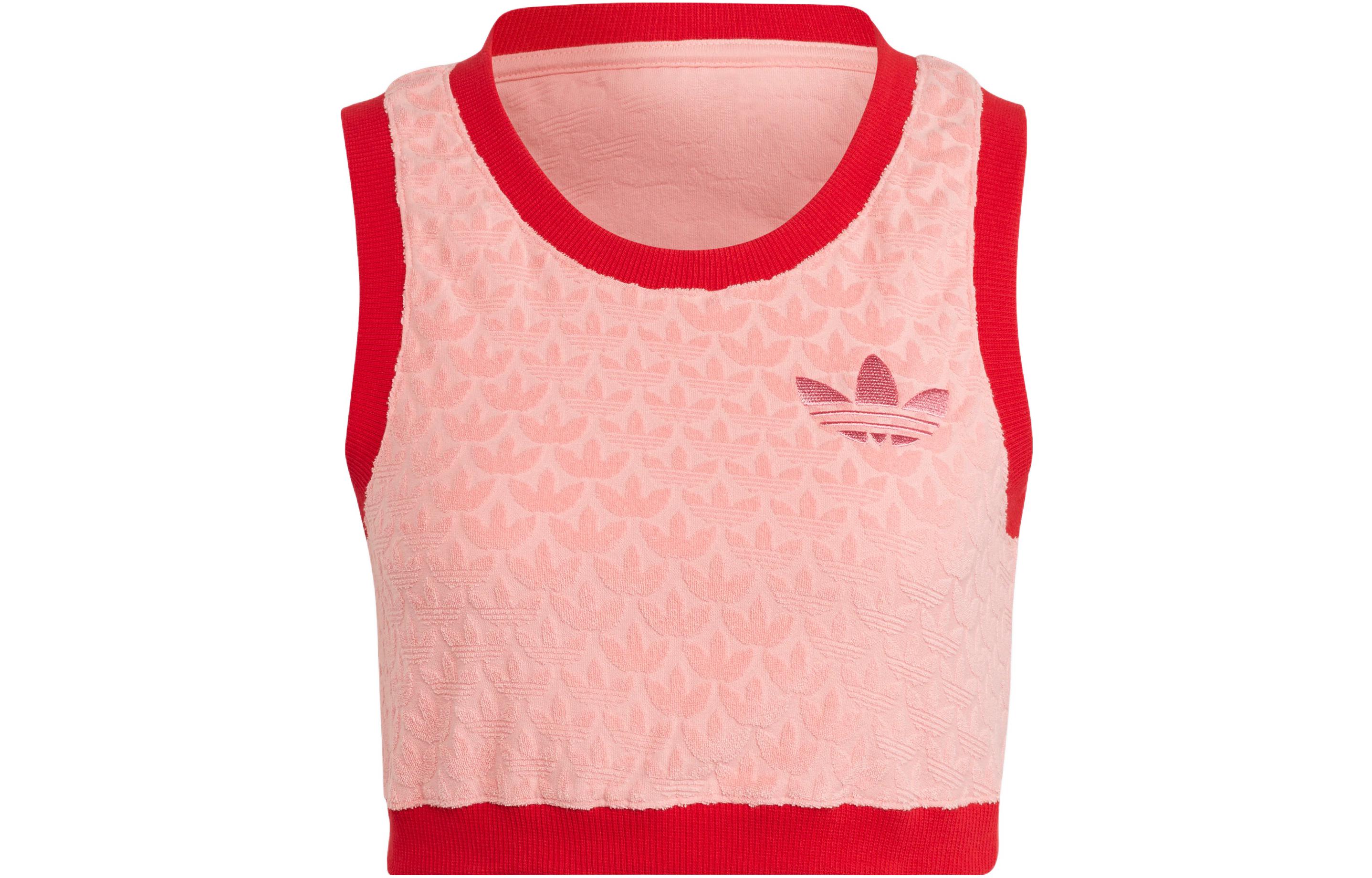 adidas SS22 Adicolor Heritage Now Monogram Crop Top Red
