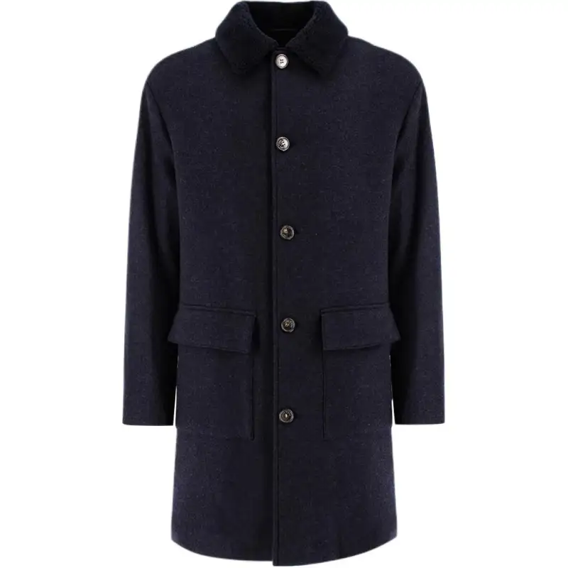 Loro Piana Coats Men's Dark Blue Lapel Moderate Straight Fit
