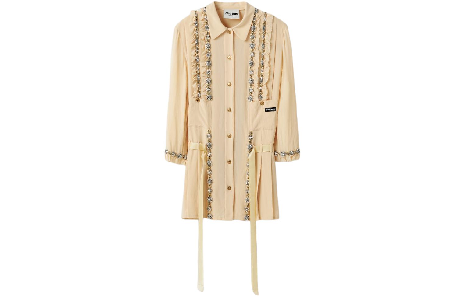 MIU MIU SS24 Long Sleeved Dress Women's Vanilla