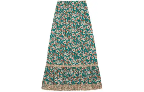 GUCCI Lace Trimmed Floral Maxi Skirt Blue