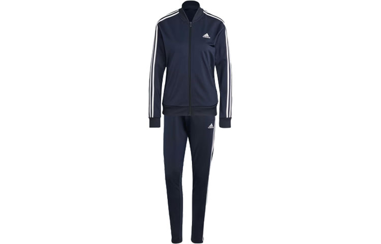Adidas Essentials 3-Stripes Tracksuit Three Stripes Color Block Long Sleeve Jacket Jacket Pants Casual Sports Suit Women's Ink Blue
