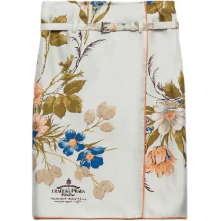 Prada Floral-Printed Belted Skirt