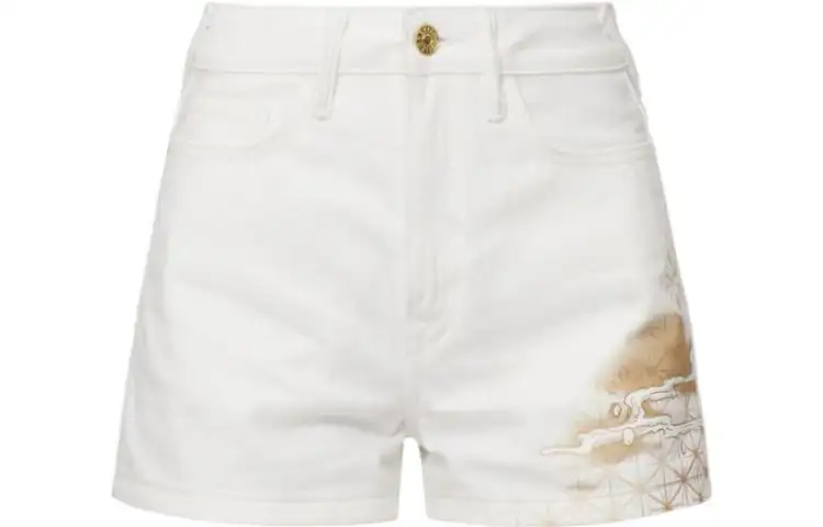 EVISU Denim Shorts Women's White Moderate Straight Fit Pants