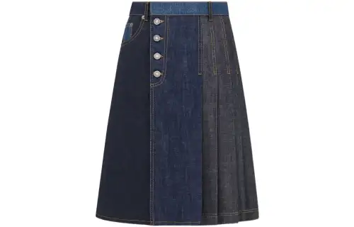 DIOR Quarterly New Products Denim Short Skirts Women's Blue Moderate Short Pleated Skirt