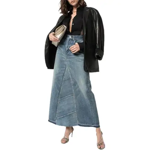 SAINT LAURENT SS21 Denim Long Skirt Women's Blue