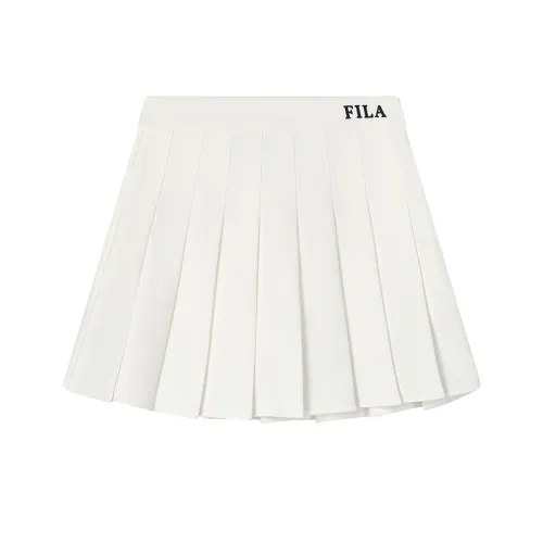 FILA Fila ORIGINALE SS24 Sports Versatile Slim Half-length Pleated A-Line Skirt Casual Skirt Women's Cloud Mushroom White