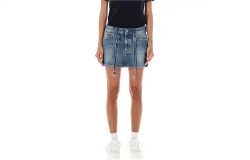 OFF WHITE Logo Patch Denim Mini Skirt Blue